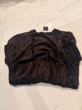Zara Velvet Short-Sleeve Crop Top in Dark Brown